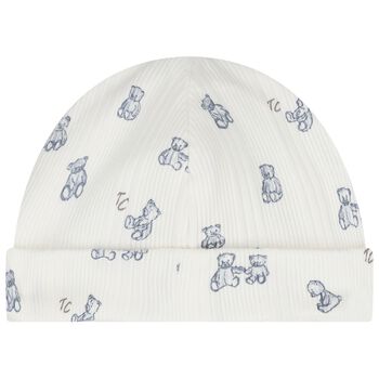Baby Boys Ivory & Blue Teddy Bear Hat