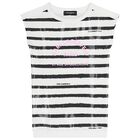 Girls White & Black Striped Dress, 1, hi-res