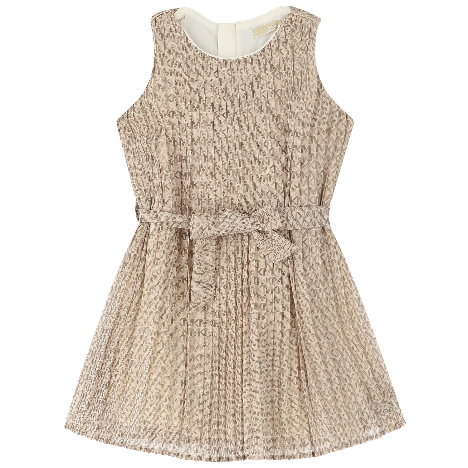 Girls Ivory Logo Pleated Chiffon Dress, 1, hi-res image number null