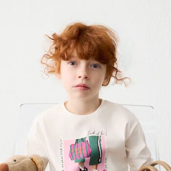 Girls Ivory Printed Long Sleeve Top