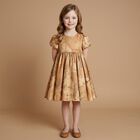 Girls Beige Logo Geo Map Dress , 1, hi-res