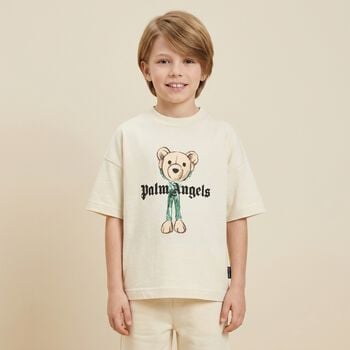 Boys Ivory Teddy Bear Logo T-Shirt