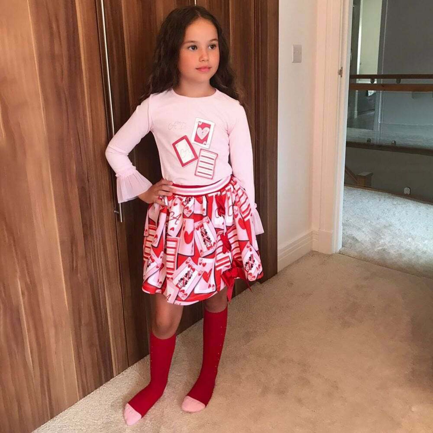 Girls Pink & Red Skirt Set, 1, hi-res