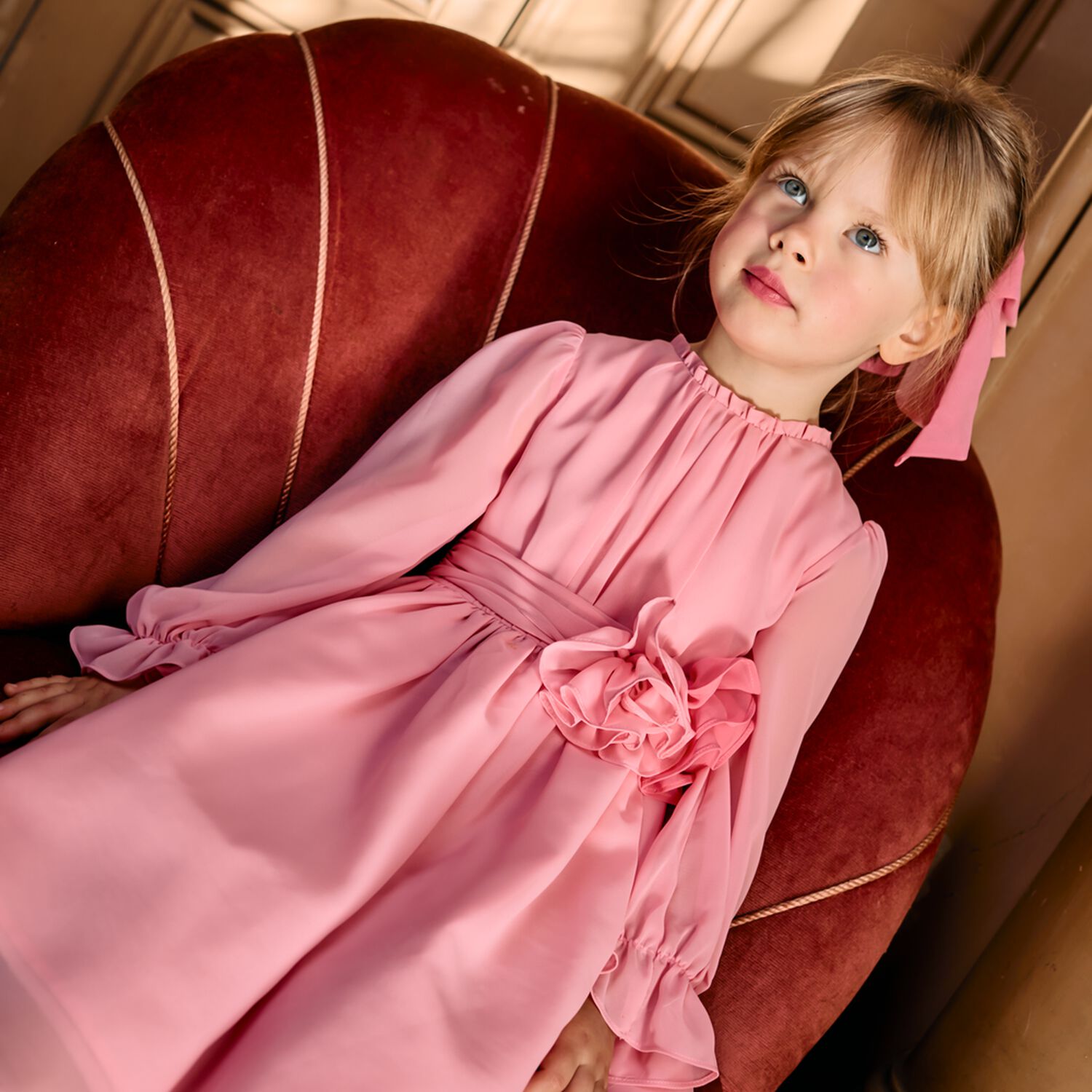 فستان شيفون زهري للبنات, 1, hi-res