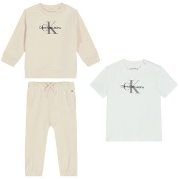 Baby Boys Beige & White 3-Piece Tracksuit