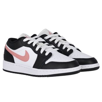 حذاء رياضي منخفض Air Jordan 1 للبنات باللونين الأسود والأبيض والوردي
