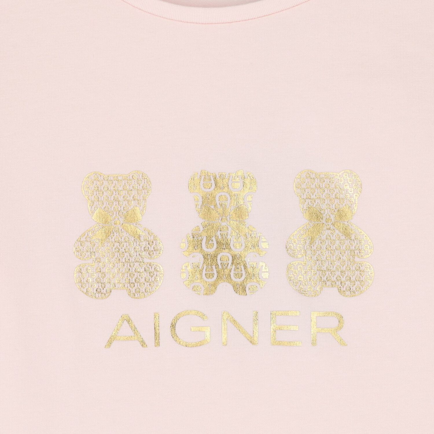 Younger Girls Pink & Gold Teddy Bear Logo Long Sleeve Top , 2, hi-res
