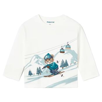 Younger Boys White Tiger Long Sleeve Top