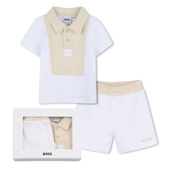 Baby Boys White & Beige Knitted Shorts Set