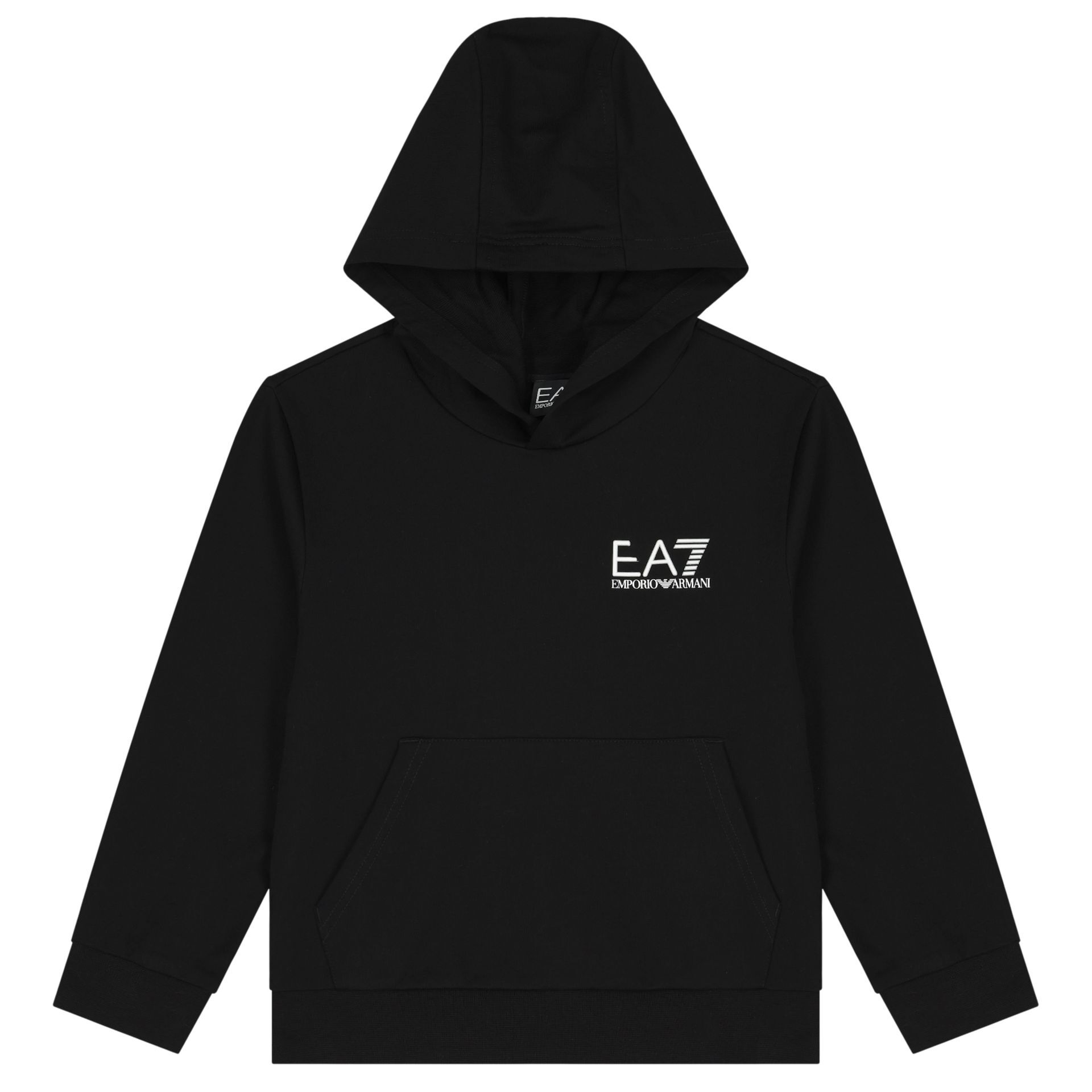EA7 Emporio Armani Boys Black Logo Hooded Top Junior Couture UAE