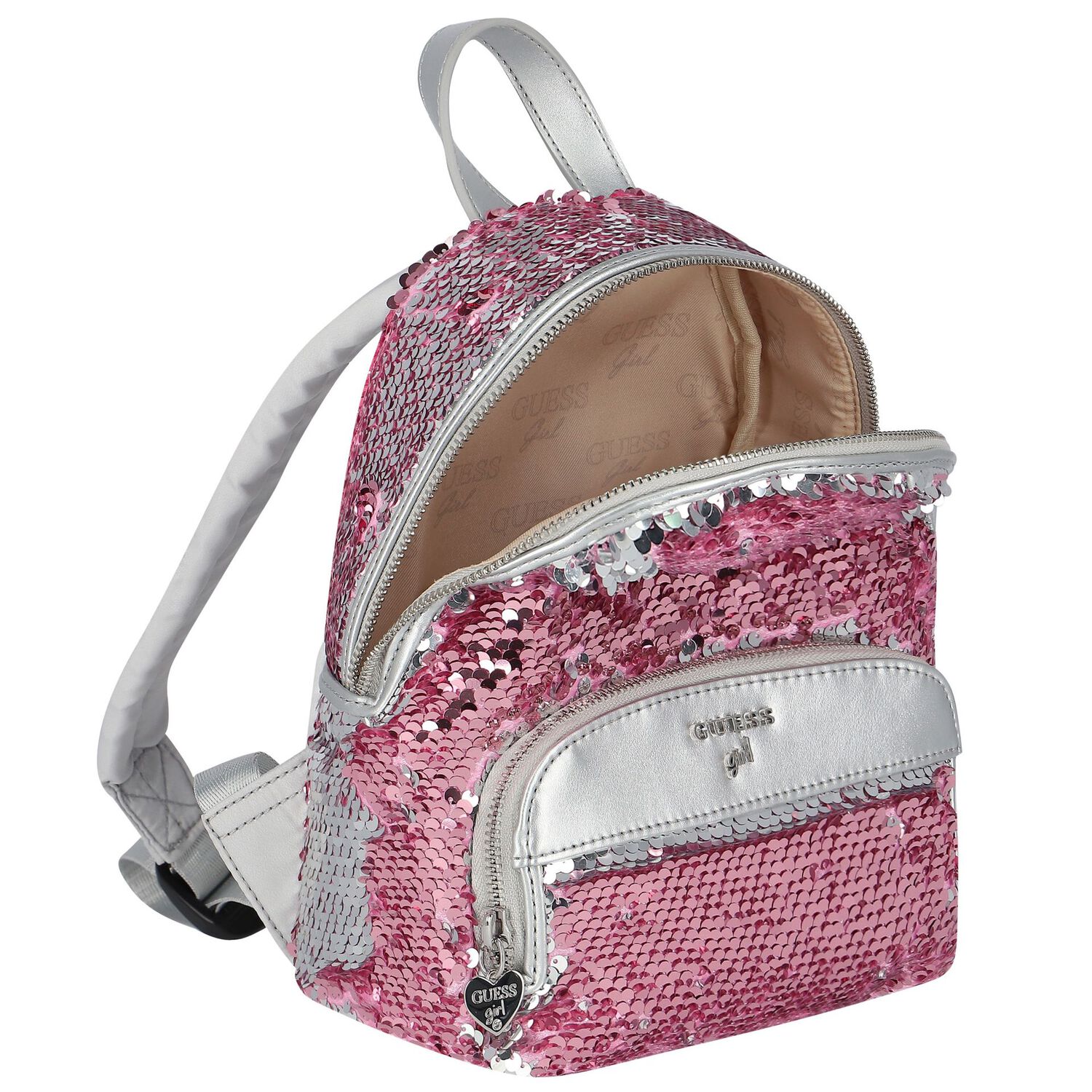 Younger Girls Silver & Pink Logo Sequin Backpack, 2, hi-res