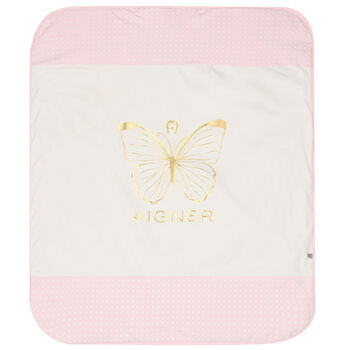 Baby Girls Pink & Ivory Pima Cotton Logo Blanket