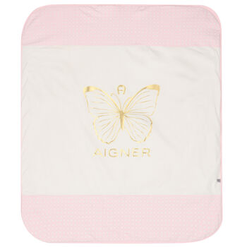 Baby Girls Pink & Ivory Pima Cotton Logo Blanket