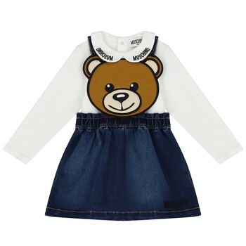 Younger Girls White & Blue Logo Skirt Set