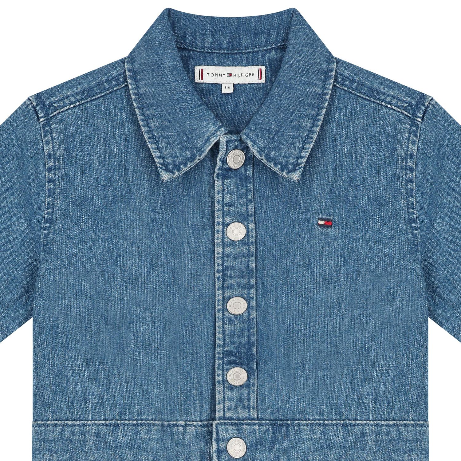 Girls Blue Logo Denim Dress, 1, hi-res