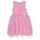 Girls Pink Flower Tulle Dress, 1, hi-res