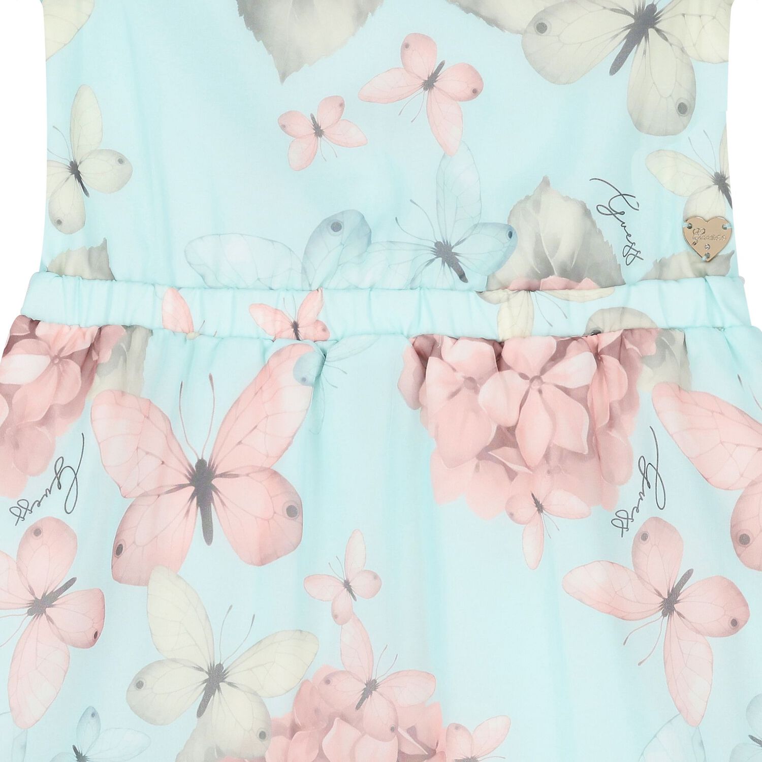 Girls Aqua Floral Print Chiffon Dress, 3, hi-res image number null