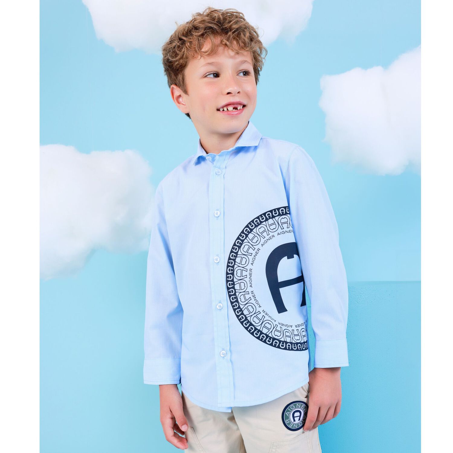 قميص اولاد بالشعار باللون الأزرق, 1, hi-res image number null