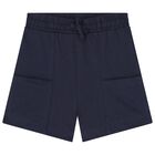 Younger Boys White & Navy Blue Shorts Set, 2, hi-res