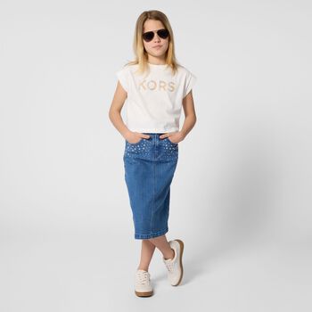 تيشيرت بنات بالشعار باللون الابيض 