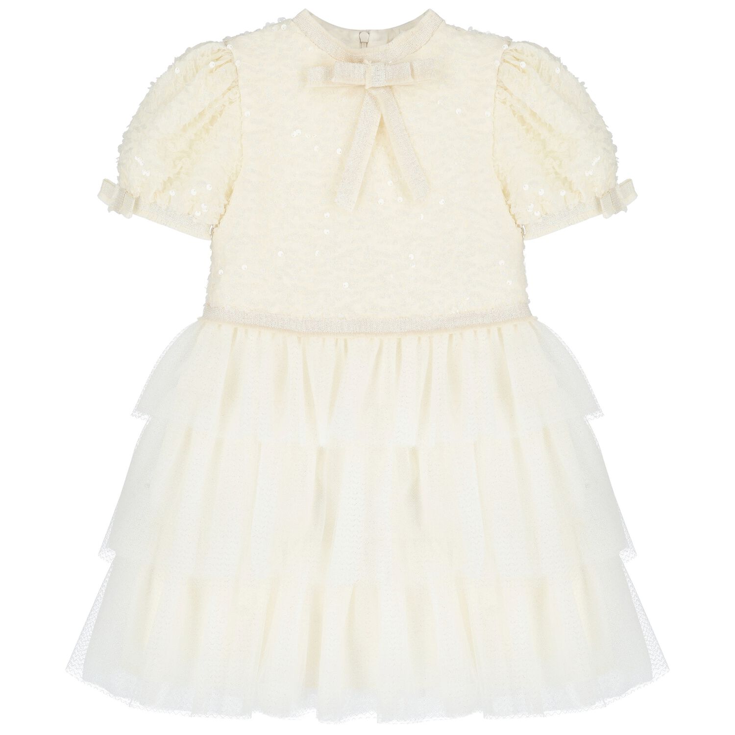 Girls Ivory Embellished Tulle Dress, 1, hi-res image number null