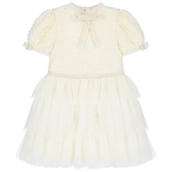 Girls Ivory Embellished Tulle Dress