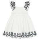 Girls White & Navy Blue Embroidered Dress, 1, hi-res