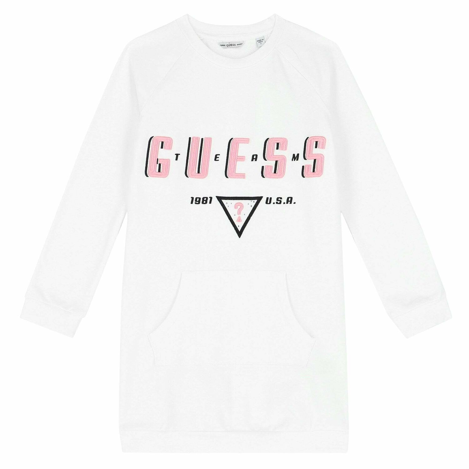 Girls White Logo Sweatshirt Dress, 1, hi-res