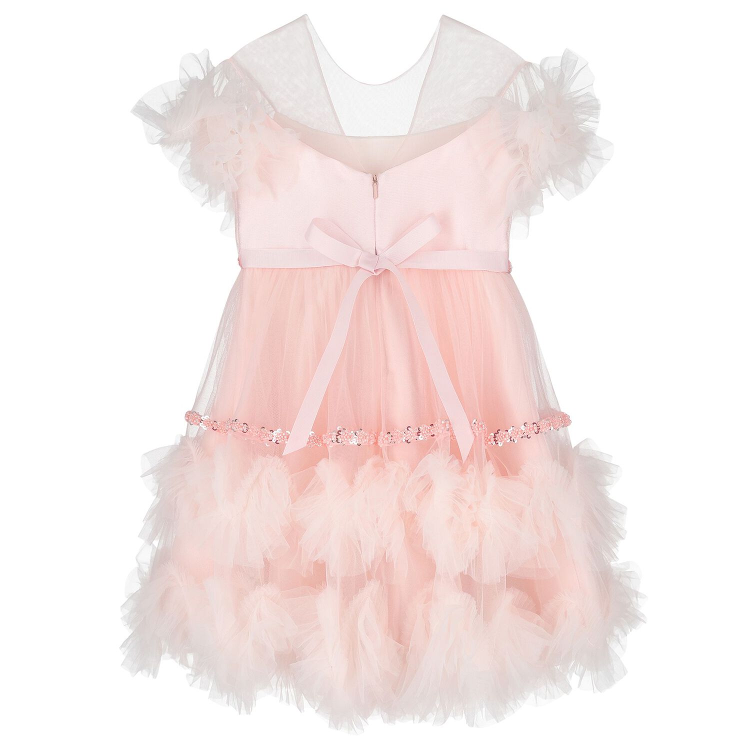 Girls Pink Ruffled Tulle Dress, 1, hi-res