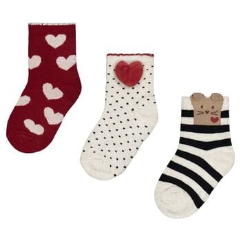 Younger Girls Red & Ivory Socks ( 3 Pack )