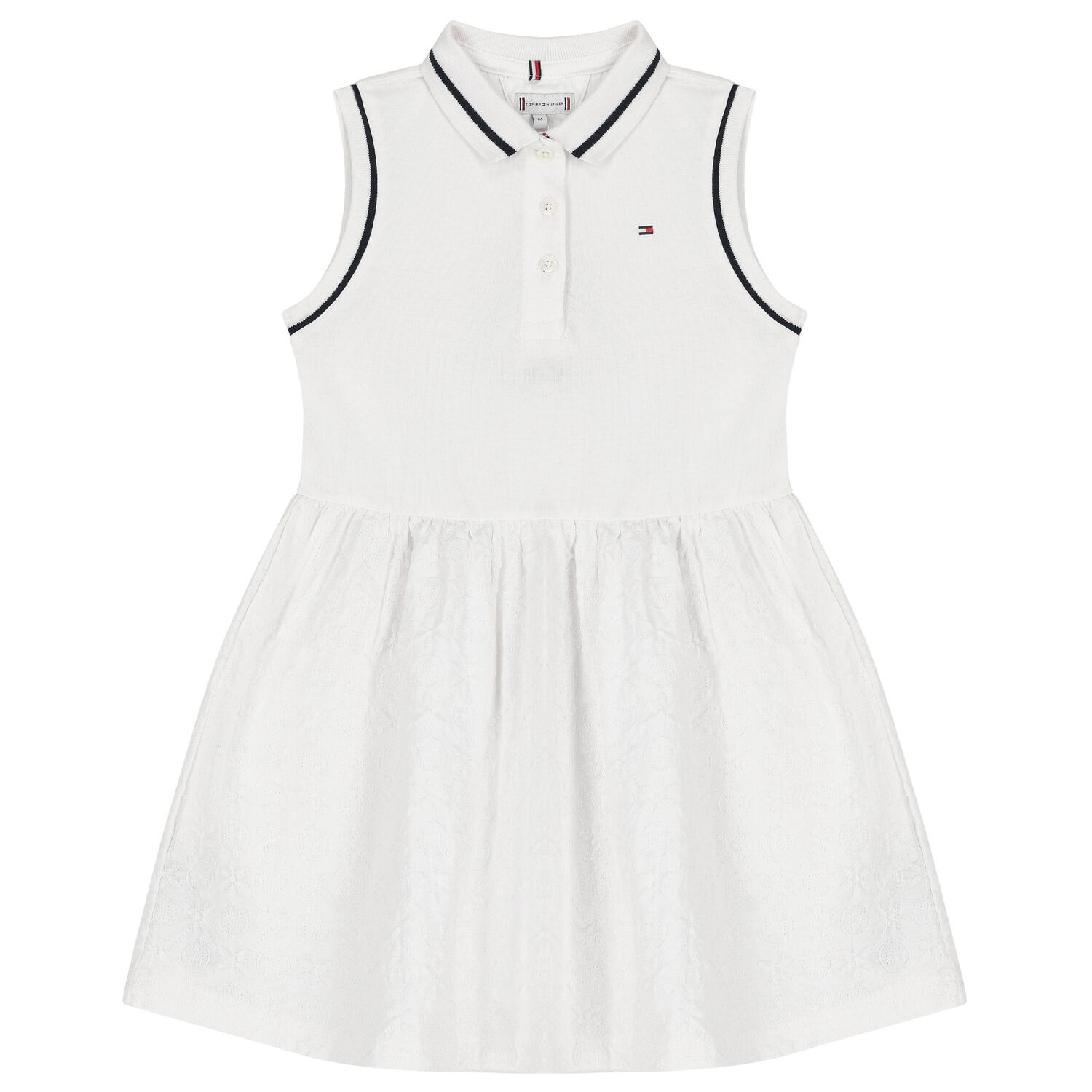 Girls White Cotton Broderie Polo Dress, 2, hi-res image number null