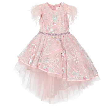 Girls Pink Embellished Sequin Tulle Dress