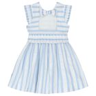 Girls White & Blue Striped Dress, 1, hi-res
