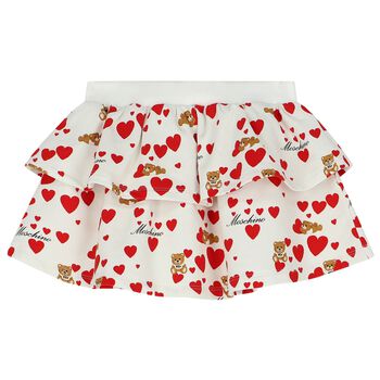Younger Girls Ivory Teddy Bear & Hearts Skirt Set