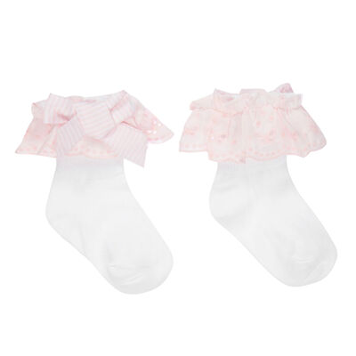 Baby Girls White & Pink Socks