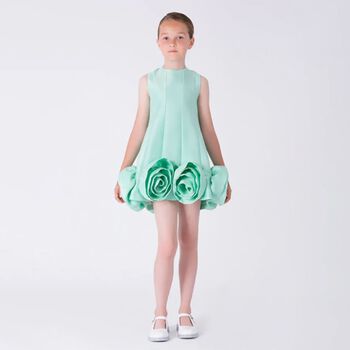 Girls Green Rose Hem Dress