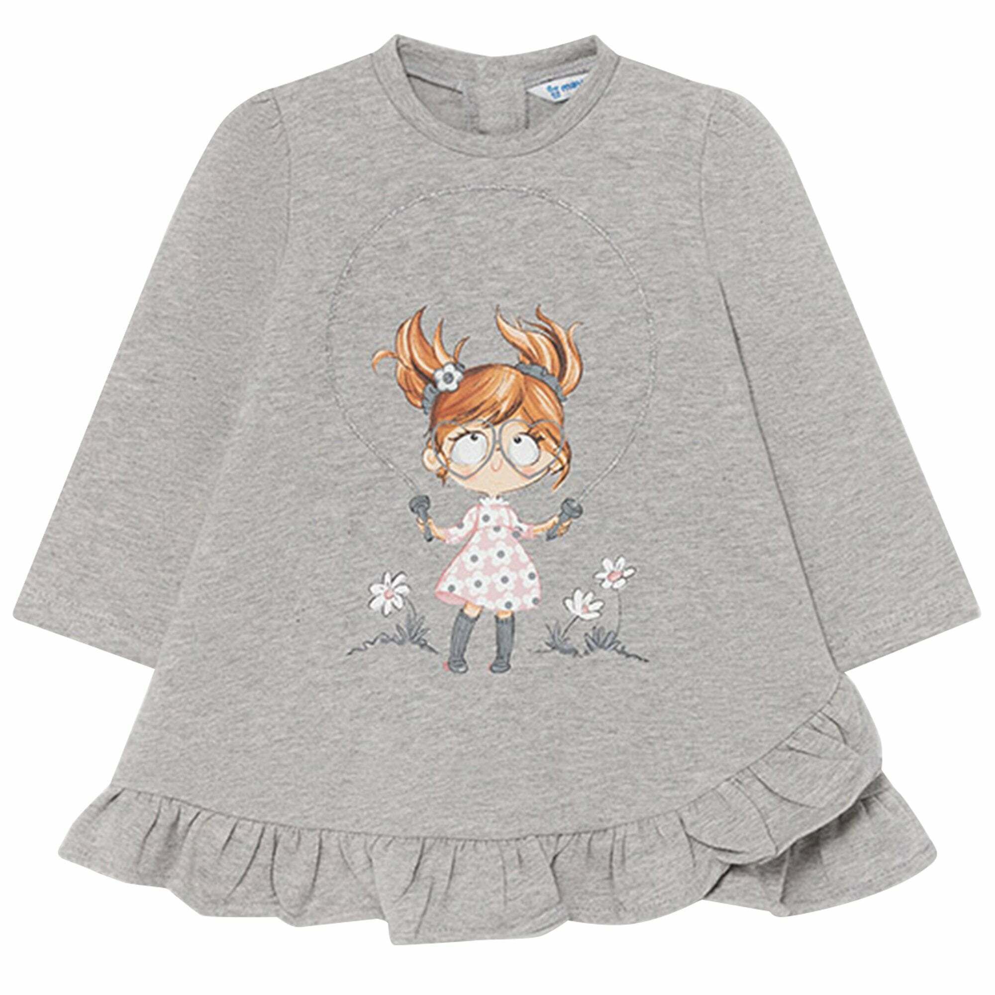 Mayoral Younger Girls Grey Long Sleeve Dress Junior Couture UAE