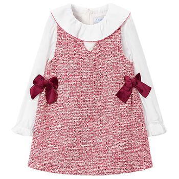 Girls White & Red Bow Dress