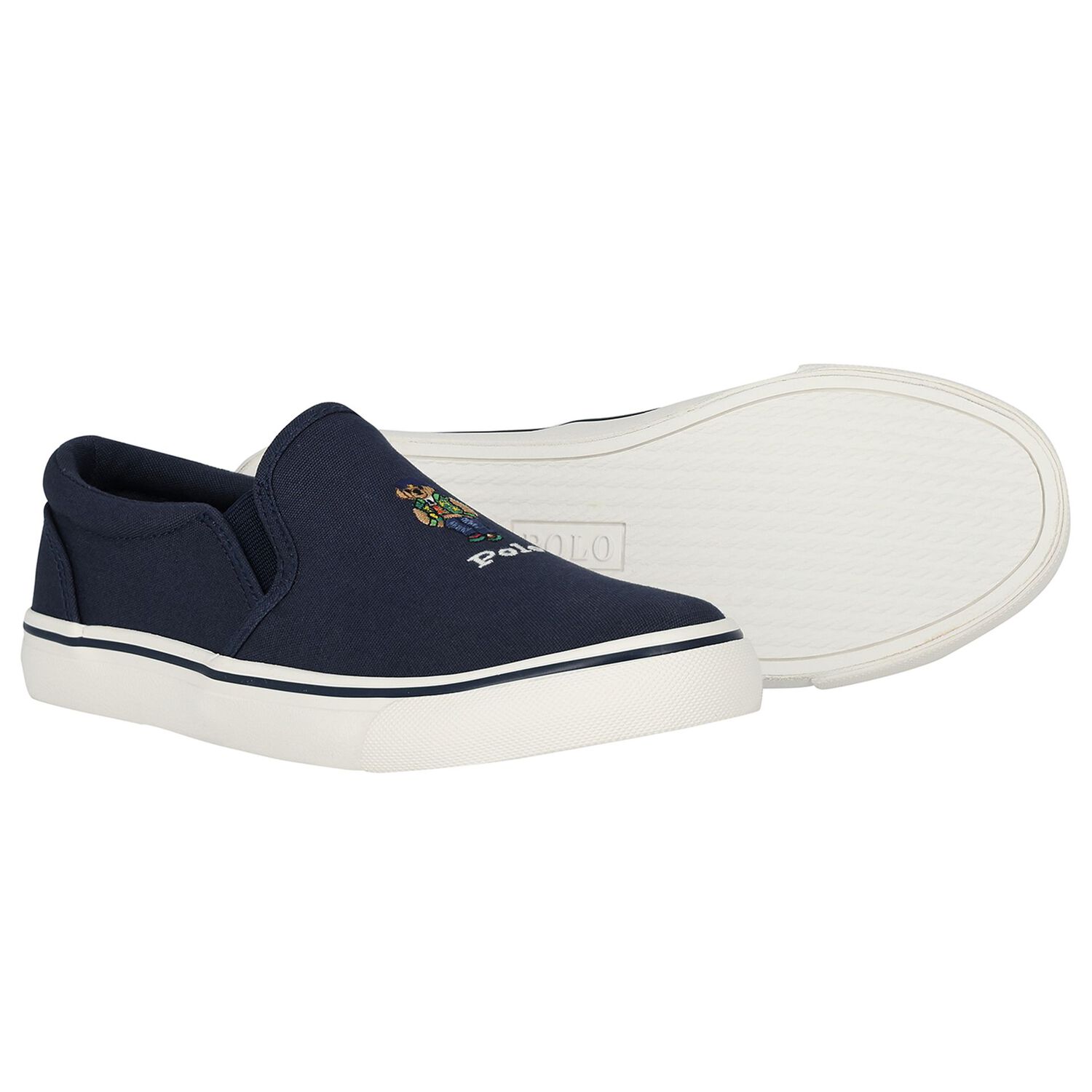 Boys Navy Blue Polo Bear Trainers, 1, hi-res