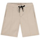 Boys Beige Logo Shorts , 1, hi-res