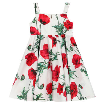 Girls White & Red Poppy Dress