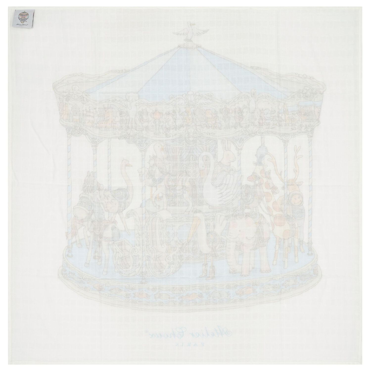 Baby Boys Ivory & Blue Carousel Carr&eacute; Swaddle & Bib Gift Set, 1, hi-res