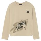 Boys Beige Printed Long Sleeve Top, 2, hi-res