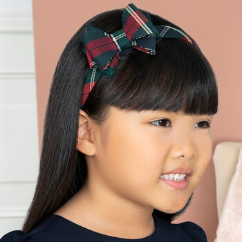 Girls Navy Blue & Red Tartan Headband