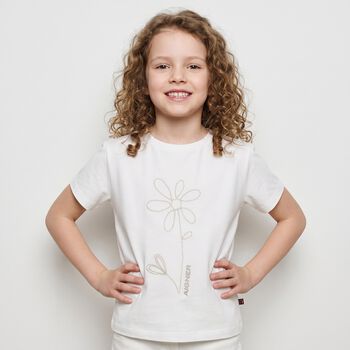 Girls White Flower Logo T-Shirt