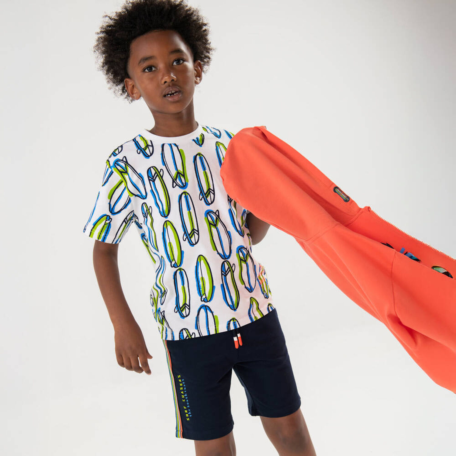 Boys White & Blue Surfboard Shorts Set, 1, hi-res