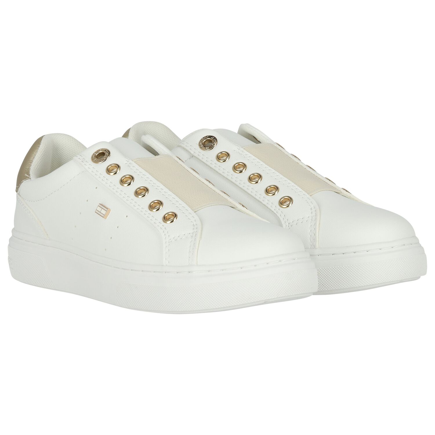 Girls White & Gold Slip-On Trainers, 1, hi-res