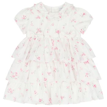 Emile et Rose Baby Girls White & Pink Floral Dress, 1 Baby Girls White & Pink Floral Dress