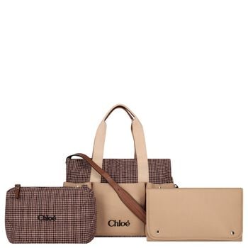 Beige Houndstooth Check Baby Changing Bag ( 41cm )
