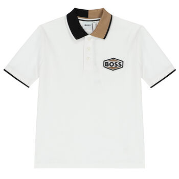 Boys White Logo Polo Shirt
